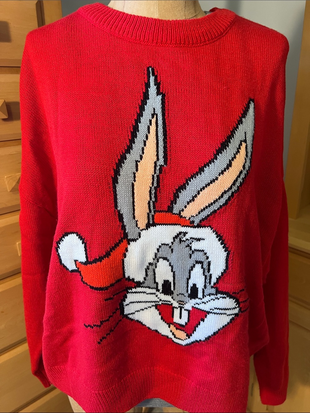 Women’s Red Crewneck Bunny Graphic Sweater